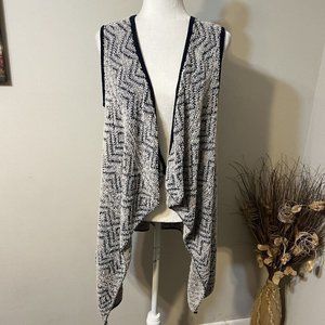 ABSOLUTELY Creative Worldwide OPEN Drape Cardigan Chevron Blue White Sleeveless